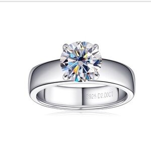 NWT-2CT Sterling Silver Round Solitare Moissanite Engagement Ring